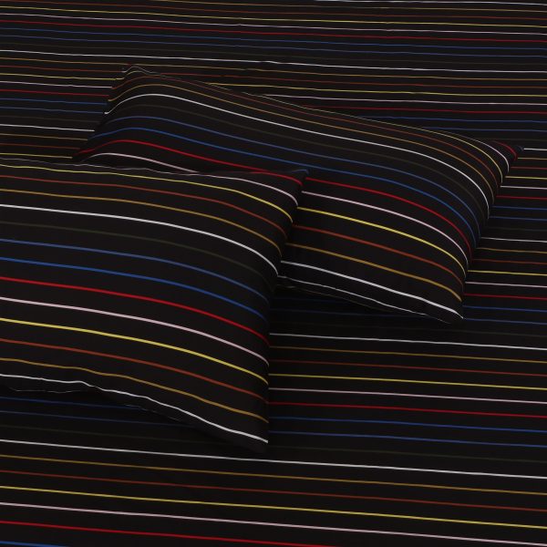 Multi Color Black Stripe Cotton Sateen Bed Sheet