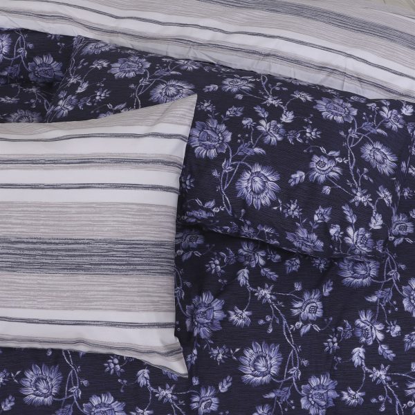 Blue Floral Percale Cotton Duvet Cover Set