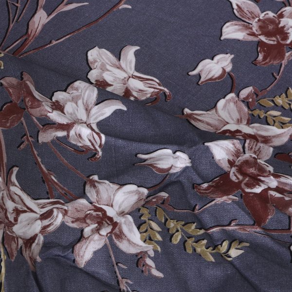 Grey Golden Floral Cotton Sateen Fitted Sheet