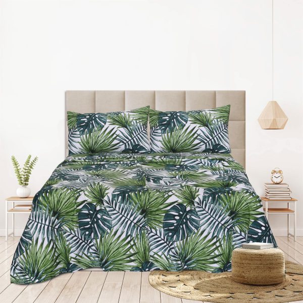 green-palm-leaf-percale-cotton-bedsheet