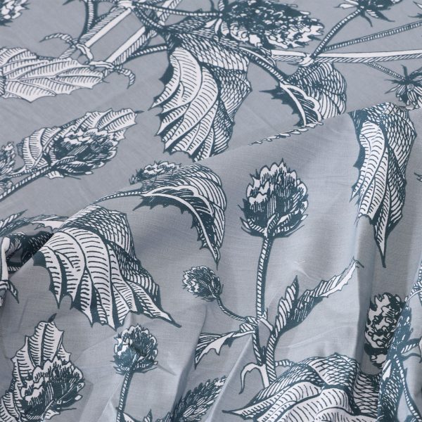 Grey Flora Percale Cotton Fitted Sheet