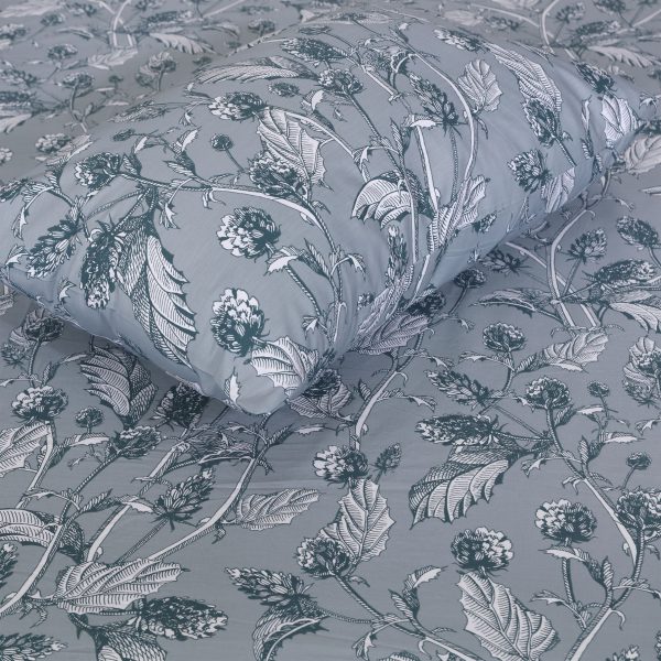 Grey Flora Percale Cotton Fitted Sheet