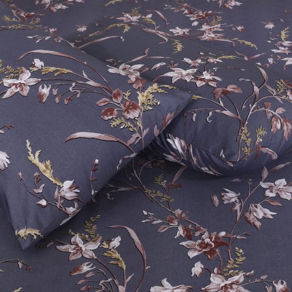 Grey Golden Floral Cotton Sateen Fitted Sheet