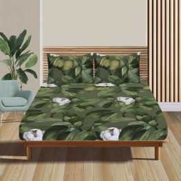 magnolia-floral-leaves-cotton-sateen-fitted-sheet