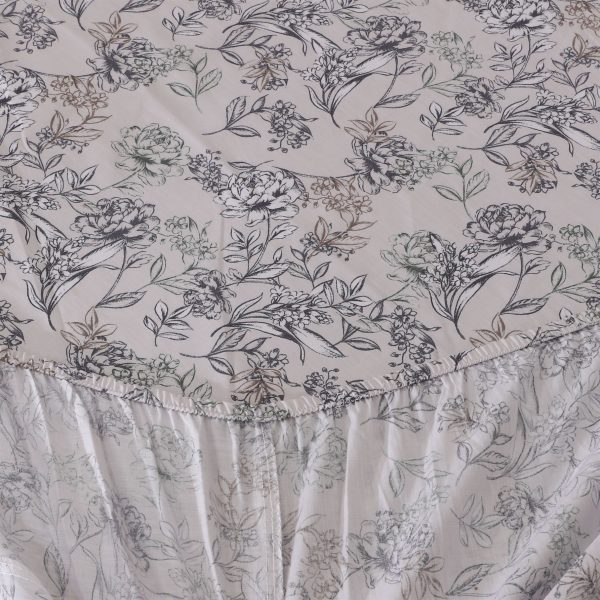 Vintage Grey Floral Percale Cotton Fitted Sheet