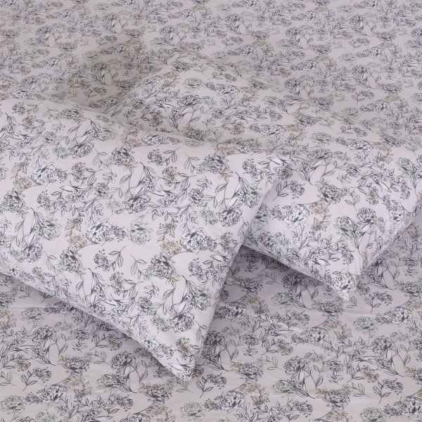 Vintage Grey Floral Percale Cotton Fitted Sheet