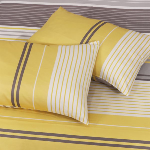 Yellow-Grey Stripes Cotton Sateen Bedsheet