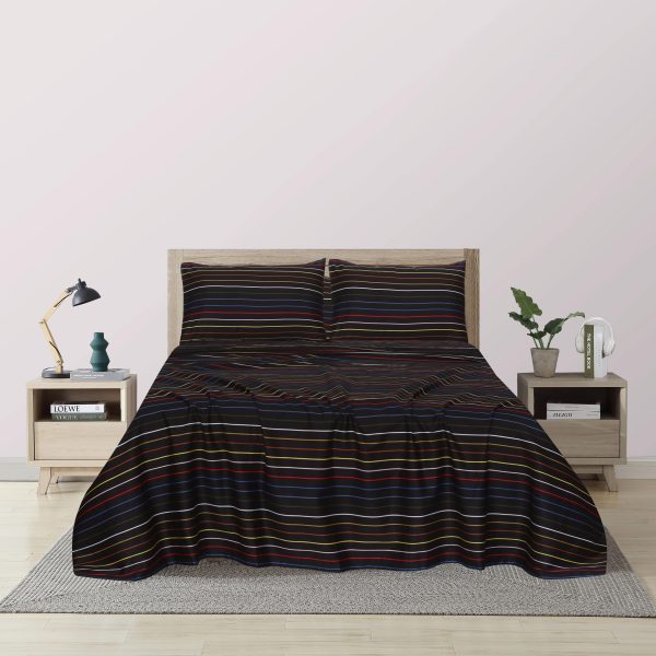 Multi Color Black Stripe Cotton Sateen Bed Sheet