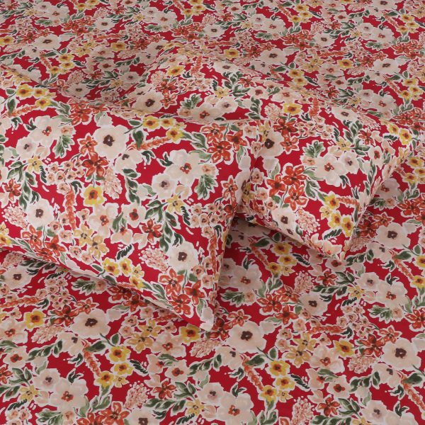 Vintage Red Floral Cotton Bedsheet - Image 2