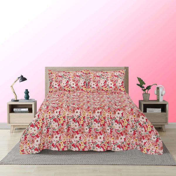 Vintage Red Floral Cotton Bedsheet